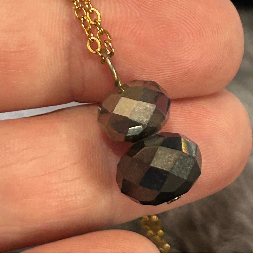 Handcrafted vintage black and smoky glass crystal drop pendant on chain necklace